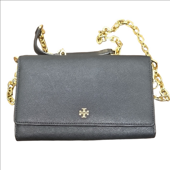 Tory Burch Black and Gold Crossbody Bag with Chain Details Card Slots!!! Chic. - Picture 3 of 14